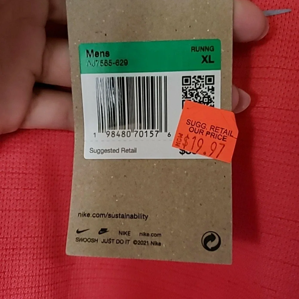 Nike Dri-FIT Running Shirt Mens XL Pink Reflective Short Sleeve Athletic Tee